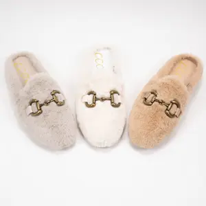 VINTAGE METALLIC CHAIN DECOR FURRY MULE SLIDE