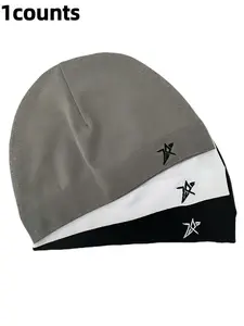 Star Embroidered Satin Lined Skull Cap, Adjustable High-Quality Elastic Design, Unisex Simple Eternal Style, Perfect Travel Companion, Premium Quality Cap, High Quality Hat