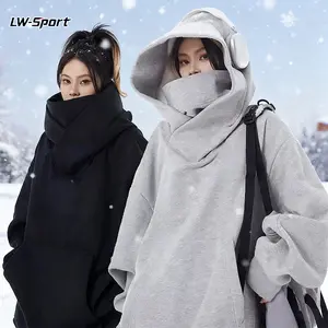 Social Anxiety Hoodie Men's & Women's Autumn/Winter American Style Functional Thick Hooded Jacket Fleece Lined Loose-fitting Turtleneck Mask Pullover Casual Sweatshirts