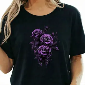 Gothic Rose Shirt Women Dark Floral Graphic Tee Purple Botanical Art Whimsigoth Grunge Edgy Aesthetic Relaxed Fit Soft Top