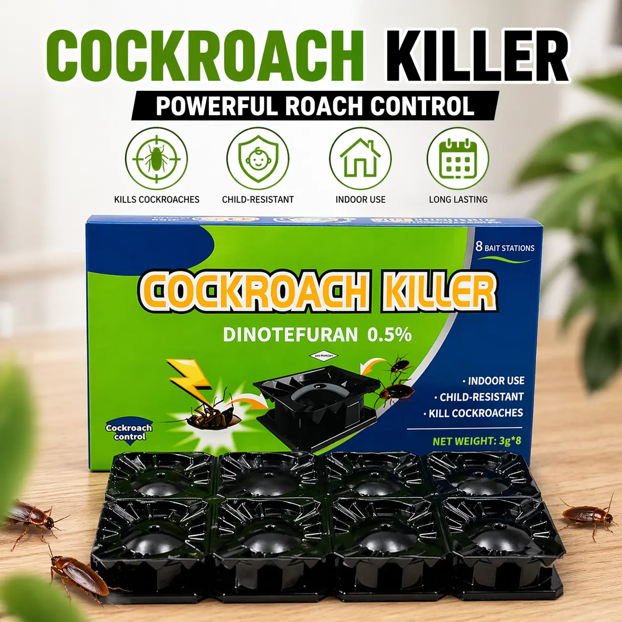 Roach Killer Bait Stations 8 Pack Indoor – No Odor Cockroach Trap, Pet Safe Pest Control, Long Lasting Kill, Eliminate Cockroach Infestation Nest, No Mess Easy Use Home Solution