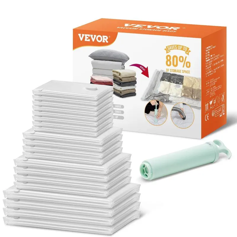 20 Vacuum Sealed Compressed Space Saver Bags with Manual Pump, Double-Sealed Zip Portable Storage Pouch for Quilts, Blankets & Travel Essentials#SohoChic