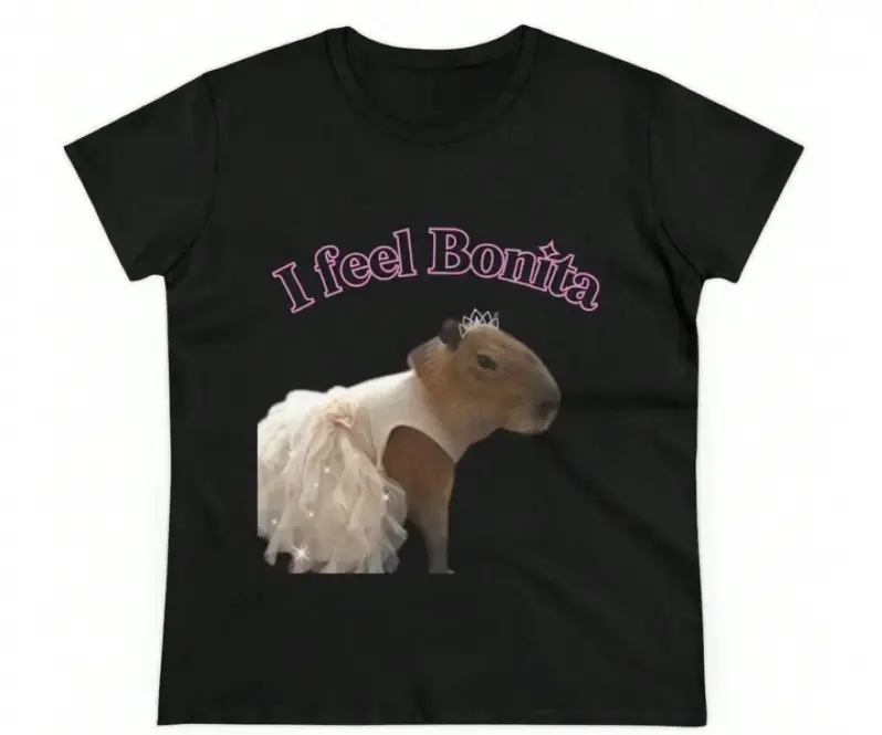 I Feel Bonita Princess Capybara Meme Graphic Tee Summer Cool 100% Cotton Cute Viral Animal Casual Top Unisex