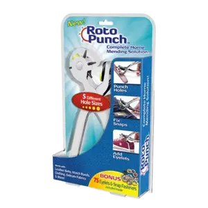 Roto Punch Multi-Size Hole Puncher Tool - 5 Different Hole Sizes with 75 Bonus Eyelets & Snap Fasteners