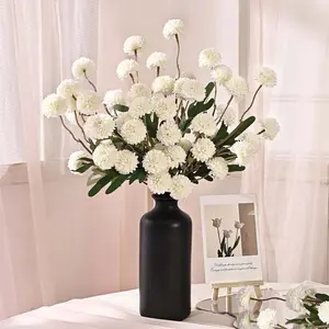 Artificial Fall Flowers, Faux Kiku Flowers Artificial 10 Stems Assorted Fake Silk Mums Fall Florals Autumn Decor, Terracotta Mini Floral Balls Faux Stems For Vase