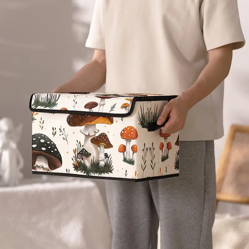 Mushroom Pattern Storage Box, Collapsible Clothes Storage Box with Handle, Dustproof Storage Organizer for Home Bedroom Wardrobe, Folding Storage Boxes, Halloween