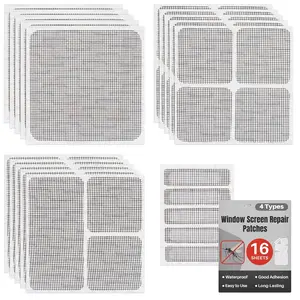 16Sheets Window Screen Repair Kit - Black Self-Adhesive Screen Patch Repair Kit, 4 Sizes Patches Mesh Tape for Mesh Screens Door, Window Drain Holes,  Adhesion Easy to Use