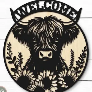 Highland 24 Inch Metal Welcome Sign - Classic Design for Home or Event Use mom mother mom birthday family sign outdoor patio sign Wedding Decor Custom Grandma cow christmas present garden decor set