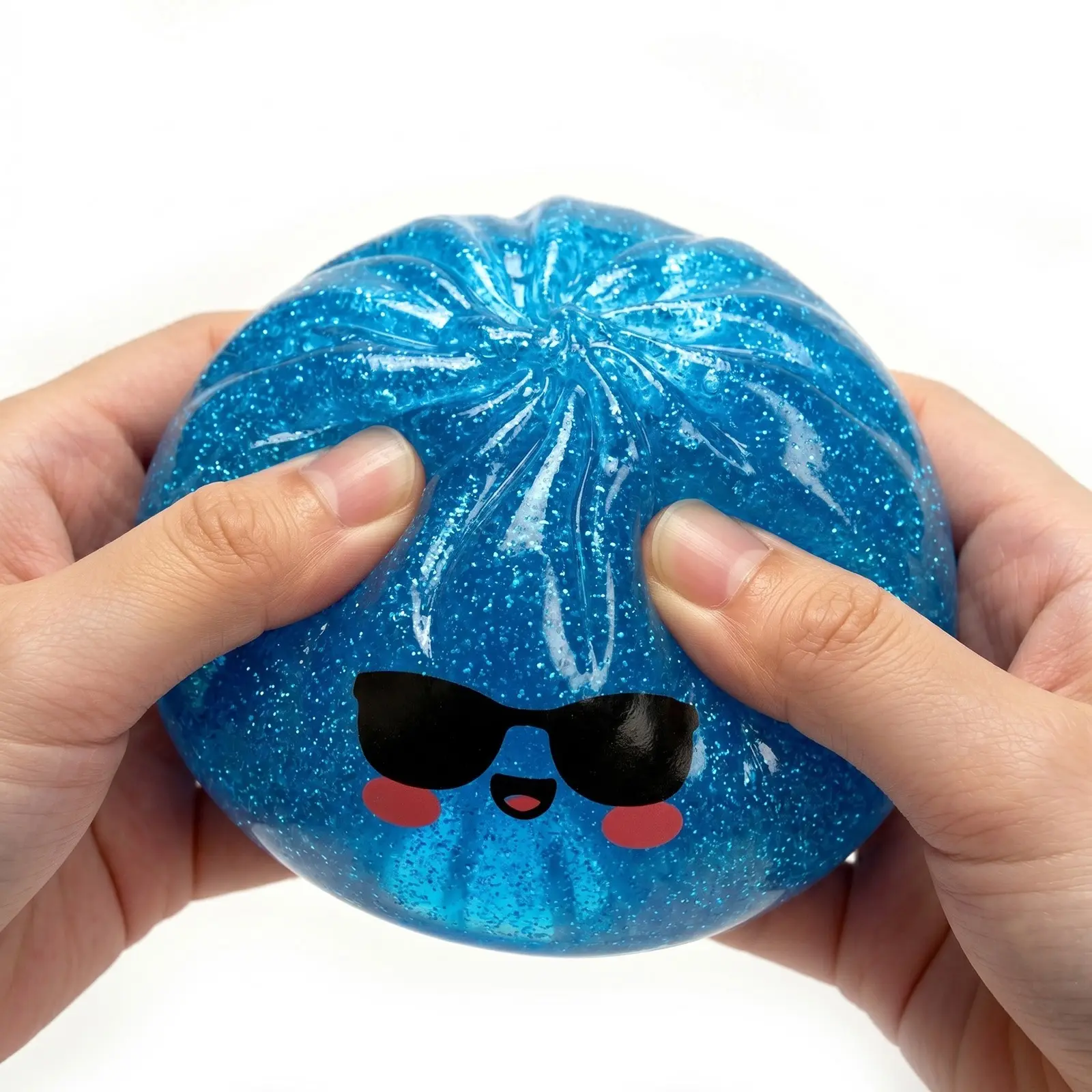 Clear Glitter Shark-Inside Dumpling Squishy Toy - Cool Sunglasses Design, Slow-Rising TPR Stress Relief Fidget Gift for Kids, Teens & Adults (Party Bags & Gifts Supply)