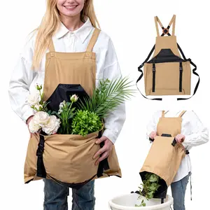 Bamworld Canvas Garden Apron with Pockets, Waterproof Gardening Apron with Harvesting Pouch for Outdoor Work and Farming,Brown
