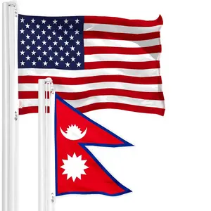 G128 Combo Pack: American USA Flag 3x5 Ft & Nepal Flag 3x5 Ft, Both Printed 150D Polyester, Indoor/Outdoor, Brass Grommets