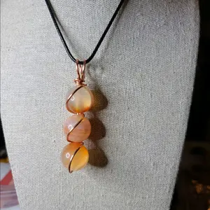Natural Agate Large Bead Pendant Wire Wrapped & Cord Necklace 24"