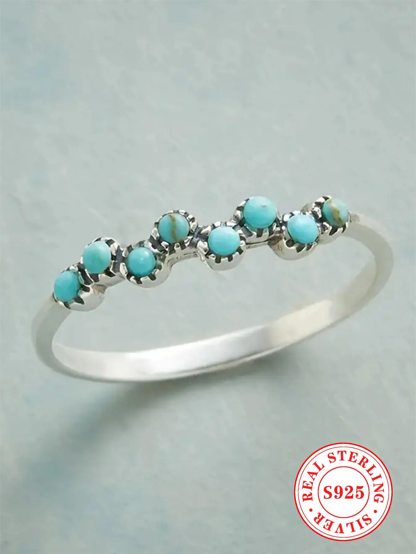 925 Sterling Silver Fashion Turquoise Texture Decorated Ring, Fashion Jewelry for Party, Daily Clothing Decor, Trendy All-match & Exquisite Jewelry fo