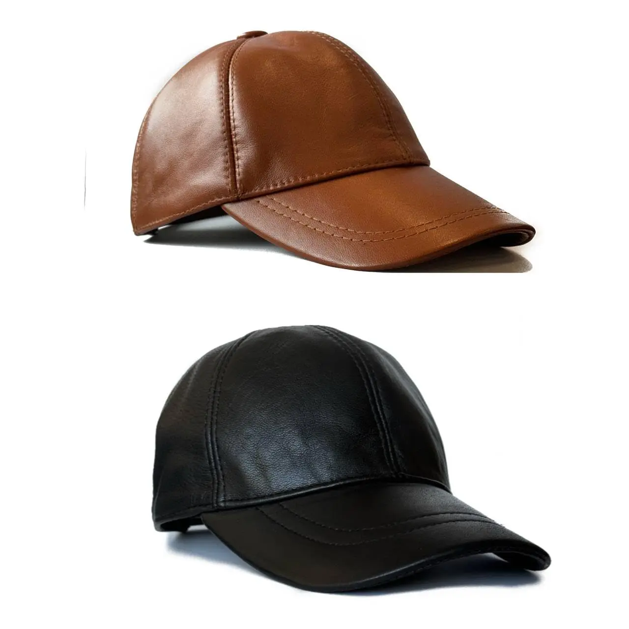 2 pack Leather Baseball Cap Unisex Adjustable Real Lambskin Leather Hat for Men and Women