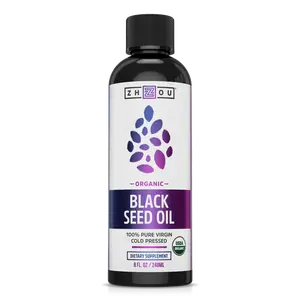 ZHOU Organic Black Seed Oil Liquid- 100% Pure Virgin Cold Pressed - 8 FL OZ / 240ML - US Made - Body Care & Cosmetic Supplement