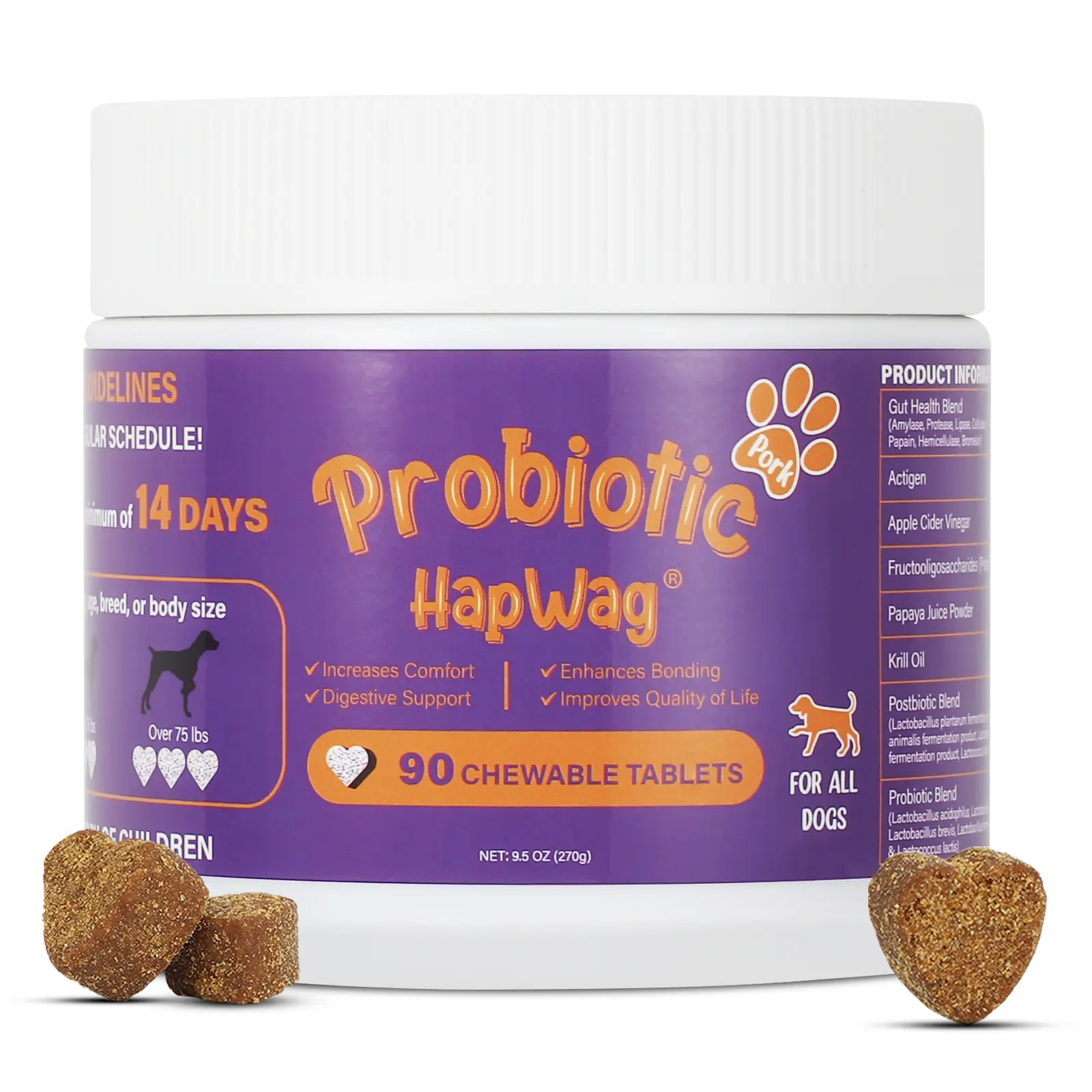 Dog Probiotics, 90 Soft Chews, 6 Billion CFU, with Prebiotics, Apple Cider Vinegar & Krill Oi, Promotes Gut Flora Balance & Overall Wellness
