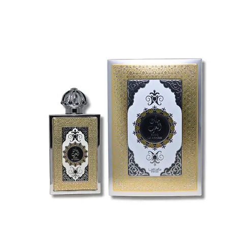 Lattafa King of Arabia Men's Eau de Parfum (EDP) - 3.4 fl oz Alcohol-Containing Arabian Perfume Oil, Fruity Aromatic Citrusy Fragrance with Floral Osmanthus, Vanilla, Warm Patchouli, Cedarwood, Leather Base, Adult-Focused Liquid Bottle
