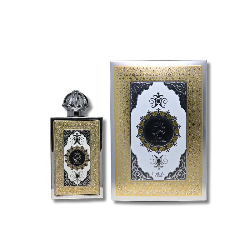 Lattafa King of Arabia Men's Eau de Parfum (EDP) - 3.4 fl oz Alcohol-Containing Arabian Perfume Oil, Fruity Aromatic Citrusy Fragrance with Floral Osmanthus, Vanilla, Warm Patchouli, Cedarwood, Leather Base, Adult-Focused Liquid Bottle