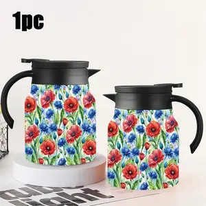 1pc 34oz Floral Design Stainless Insulated Kettle & Coffee Pot, Flask for Hot/Cold Drinks, Leakproof Portable Water Boiler for Camping, Travel, Office, Outdoor Activities