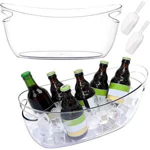 2 Pcs 5L Clear Ice Bucket Beverage Tub with Scoops, Portable Drink Cooler for Parties Cocktail Bar, Champagne Bucket for Wine Beer, Mimosa Bar Supplies Chiller Tub