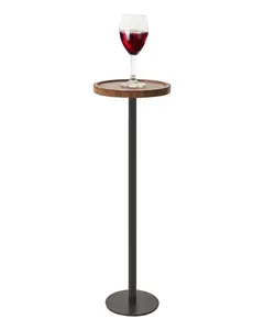 Drink Table, Small Pedestal Side Table, Round Cocktail Table, Accent End Table with Metal Base, for Small Spaces, Brown & Black