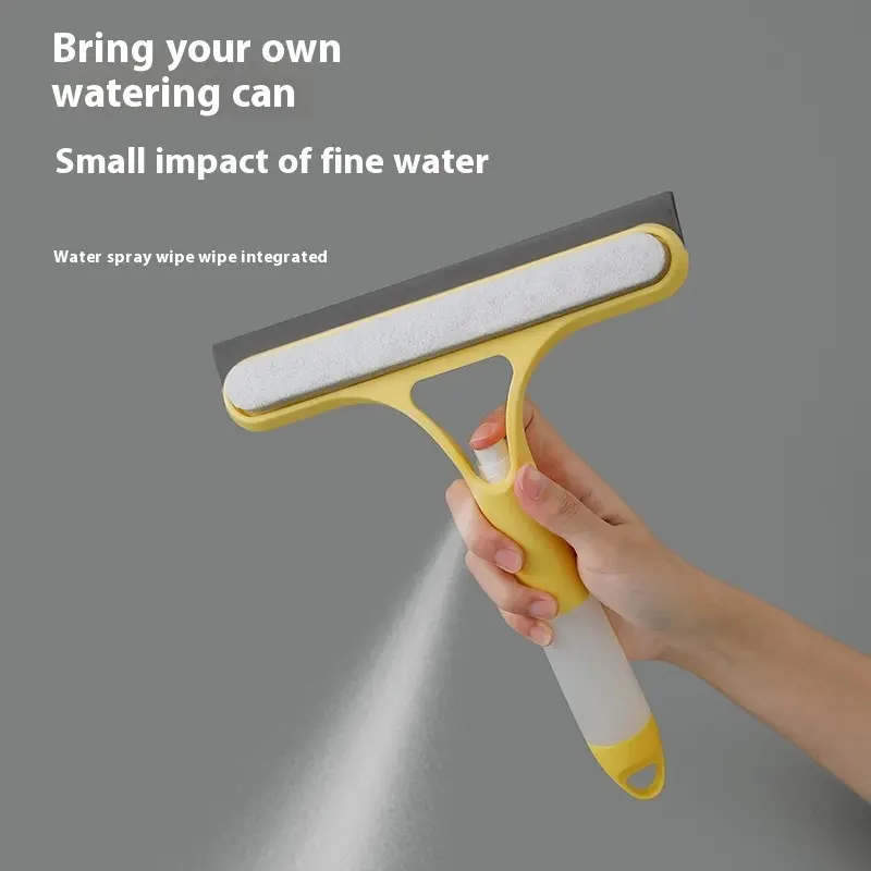 3 in 1 Window Cleaning Scraper, 2025 New Squeegee for Shower Glass, 3 in 1 Spray Function for Glass Doors for Windows Glass, Mirrors Scraper, Brush. All-Purpose Window Cleaner Tool lightweight silicone microfiber wipe home bathroom squeegee