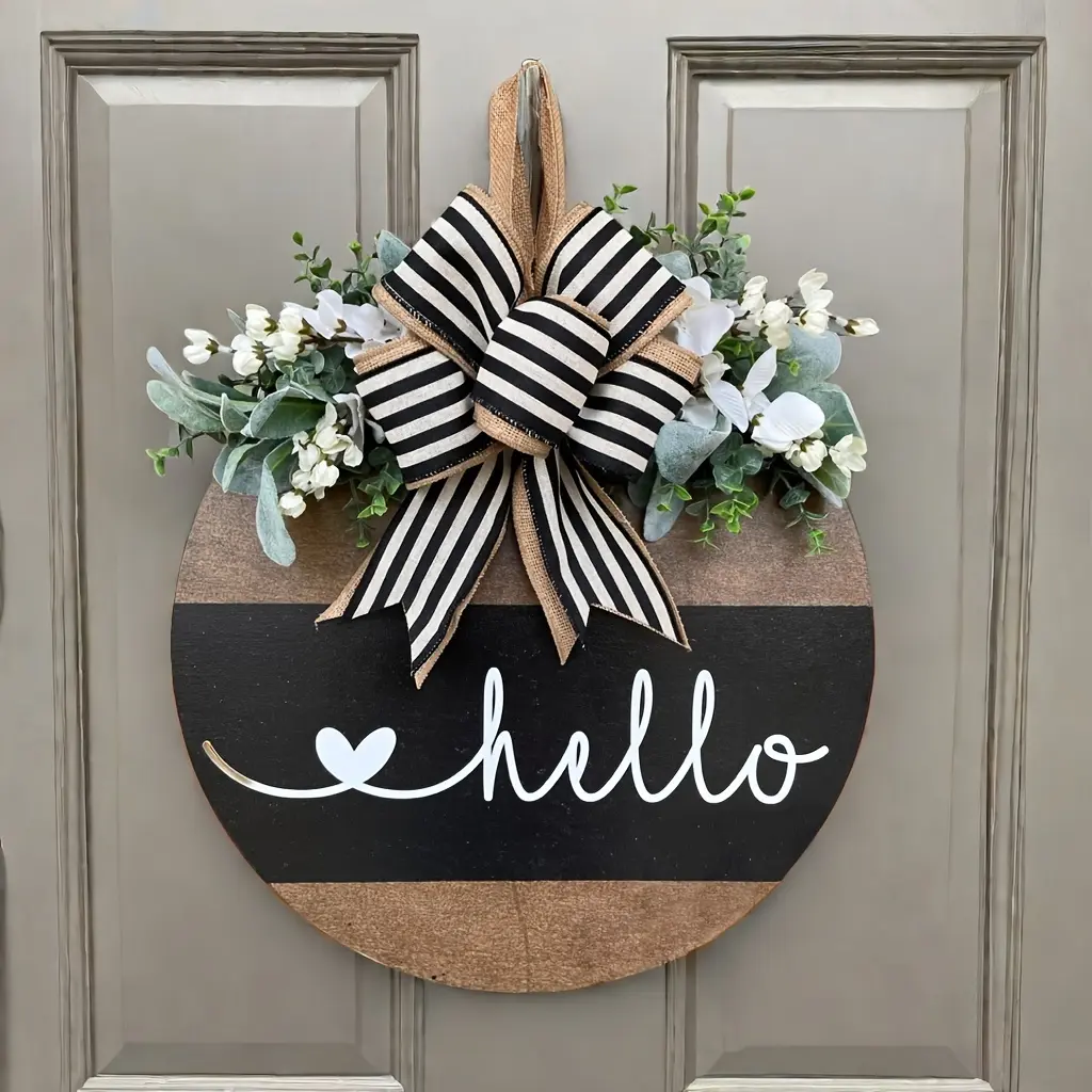 Hello front door welcome sign wreath, front door wreath, front door decorative ornaments, restaurant home decor, year-round front door wreath