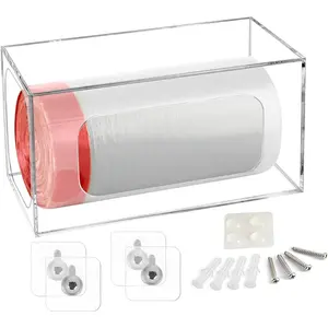 Trash Bag Dispenser, Adhesive Garbage Bag Organizer Wall Mounted,Acrylic Trash Bag Holder, Trash Bag Storage Dispenser, Trash Bag Dispenser Roll Holder for Kitchen
