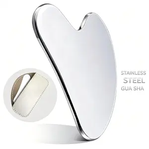 Imported Stainless Steel Face Slimming Gua Sha Tool Professional Beauty Salon Grade Full Body Massage Board with Leather Carrying Case for Daily Skincare Facial Storage Storage