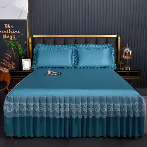 Luxury Lace Bed Skirt Set, Soft Breathable Cotton, Anti-Slip Mattress Protector, All Seasons, Bedroom Decor, Bedding Supplies