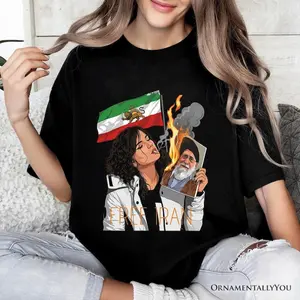 Free Iran Protest T-Shirt, Lion and Sun Flag Persian Freedom Activist Tee