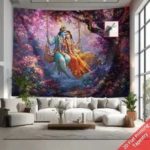 1pc Indian Mythology Radha Krishna pattern tapestry, polyester tapestry, wall hanging for living room, bedroom, office, home decoration, room decoration, party decoration, free installation package