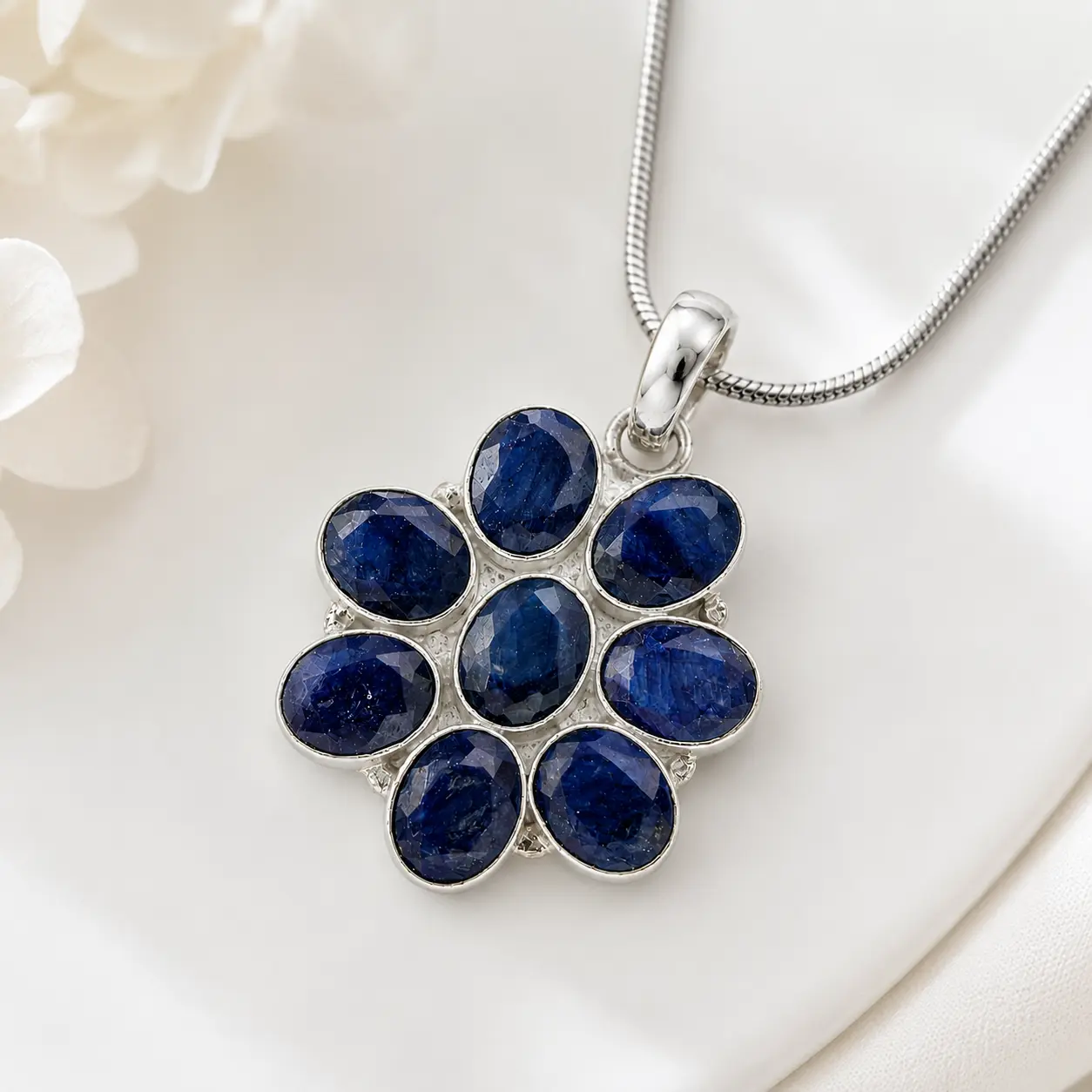 Blue Sapphire Flower Pendant