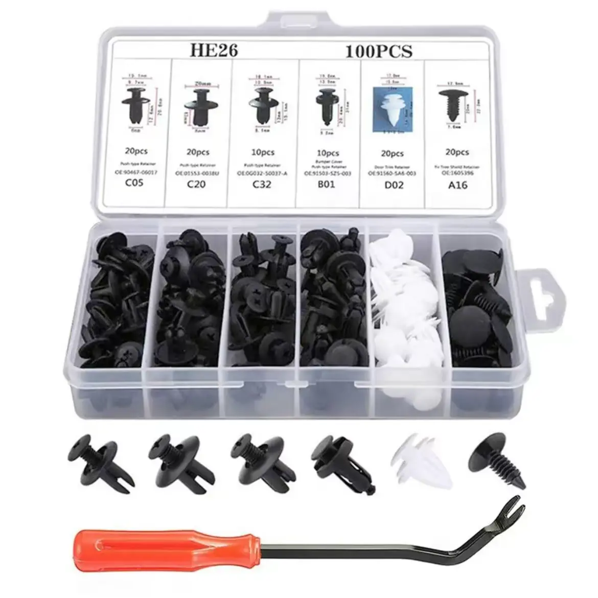 101PCS Universal Automotive Car Accessory Clips Fasteners Kit - Auto Rivet Push Pins with Pry Tool for GM, Domestic & Imported Vehicles Bumper, Fender, Door Panel Replacement Repair