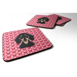 Carolines Treasures  Smooth Black & Tan Dachshund Hearts Foam Coasters - Set of 4