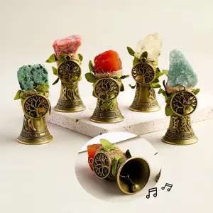 Natural Crystal Raw Stone Hand Brass Bells, Copper Bell for Bed Call Reminder, Home Decoration, Christmas Gift, Souvenir, Rose Quartz, Home Ornament, Unique Crystals