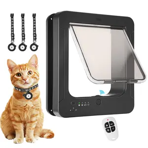 Smart Cat Door for Interior & Exterior, Cat Pet Door with 3 Collar Sensor Keys & 1 Remote Control & 4 Way Locking Cat Flap with RFID Collar Activated Opening CatDoor