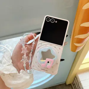 Colorful Starry Pattern Magnetic Protective Phone Case Cover with Stand, Built-In Bracelet, Shockproof, Fits Samsung Galaxy Zflip7 Zflip6 Zflip5 Z FLIP3 4