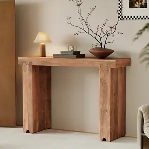 TREXM Console Table, Farmhouse Mango Wood Entryway Table, 45-Inch Thickened Sofa Table, Minimalist Narrow Console Table for Entryway Hallway Living Room, Honey