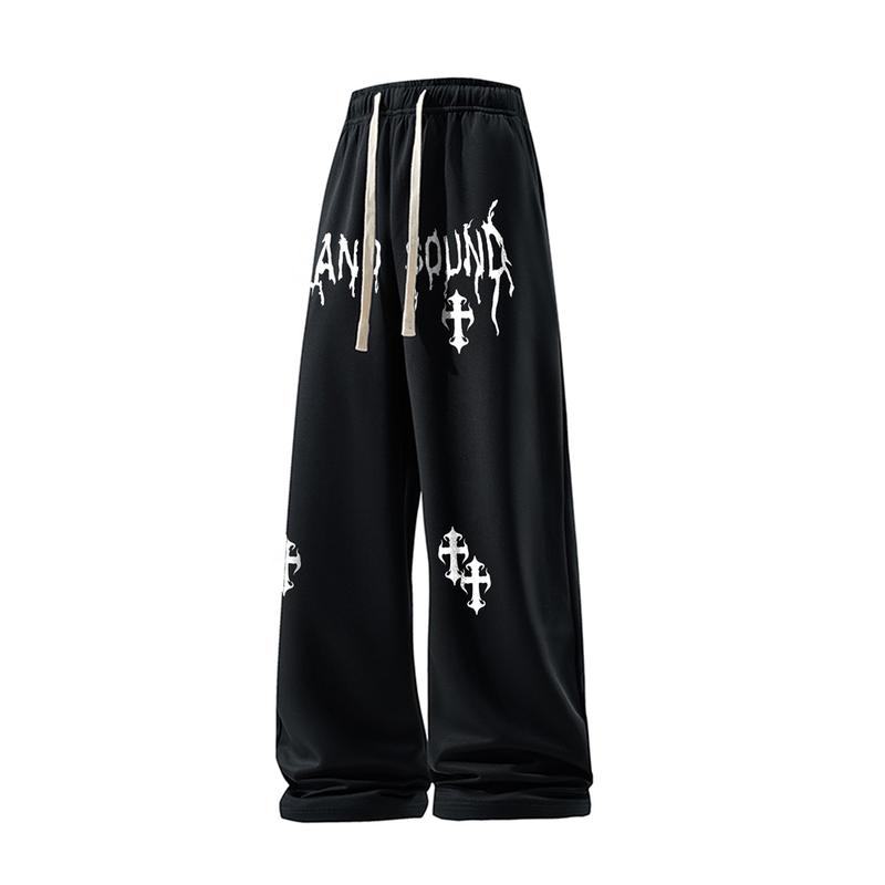 #Springfresh 2-piece set Men's Letter & Cross Print Drawstring Waist Sweatpants Muti-Set Casual Street Comfy Regular Fit Jogger Pants for Daily Wear Unisex 60% Cotton Classic Black & Gray