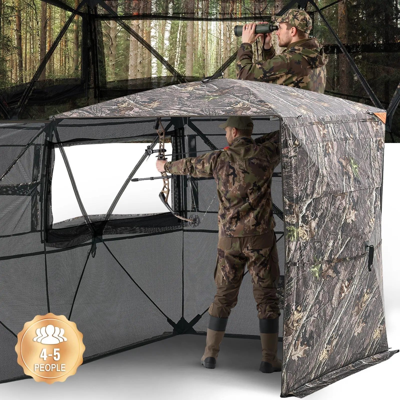 【SummerFinds】VEVOR Hunting Blind, 4-5 Person See Through Ground Blinds with Carrying Bag, 360 Degree Portable Camouflage Tent, Durable Concealed Shelter with Silent Zipper Door and Window, for Turkey and Deer