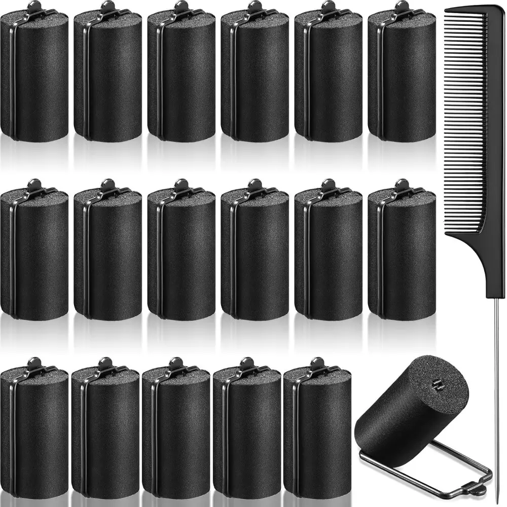 18 Pcs Satin Rollers for Black Hair Foam Sponge Rollers Black Silk Satin Wrapped Hair Curlers for Hairdressing Styling(1.42 Inch) summerwins