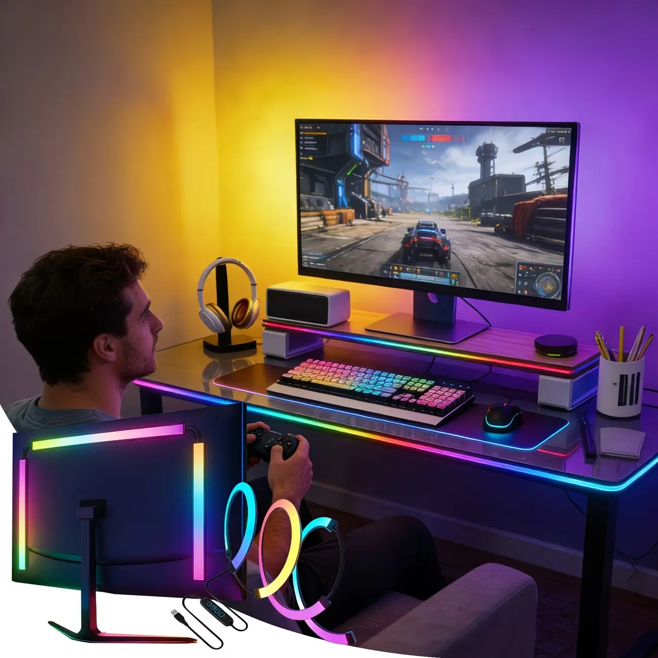 RGB Screen Ambient LED Strip Lights, USB Powered Background Lighting ...