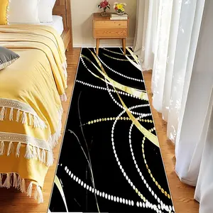 1PC Gold and White Curved Stripes Running Rugs, Hallway Rugs, Washable Runner Rugs, Washable and easy-to-clean floor MATS, home decoration carpet, Geometric Pattern Rug, Suitable for Hallways, Passages, Stairs, Bedrooms etc