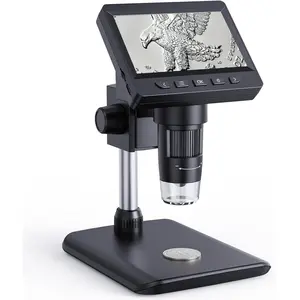 Digital Microscope,  Microscope with Light Adjustable Brightness 4.3"  LCD Screen, 1000X Zoom PC View, Compatible with MacOS & Windows - Black