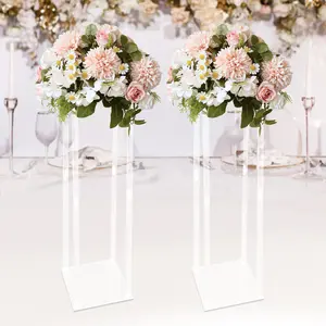Clear Flower Stand Pack of 2, 40 Inch Tall 10 Inch Dia. Wedding Decoration Table Centerpiece Clear Acrylic Floor Vase Decorative Column Stand, for Home Party Wedding Event Ornaments Decorating Design