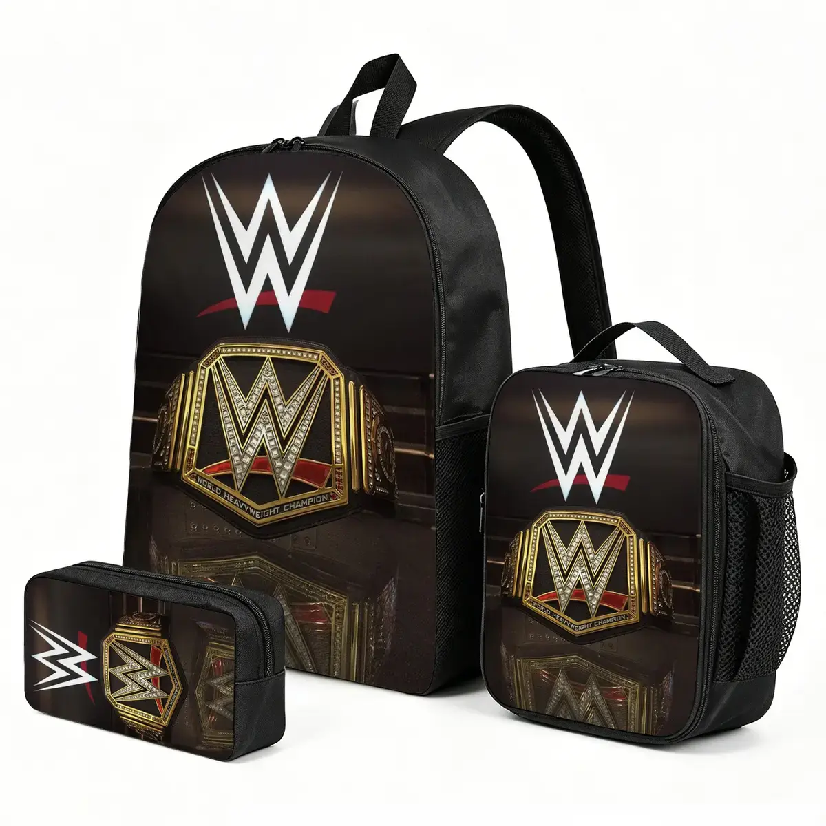 WWE Cartoon Graphic Lightweight Elementary School Backpack with Adjustable Padded Straps, Matching Lunch Pouch, 3pcs Holiday Travel & Stationery Set for Girls, One Size, No Wheels