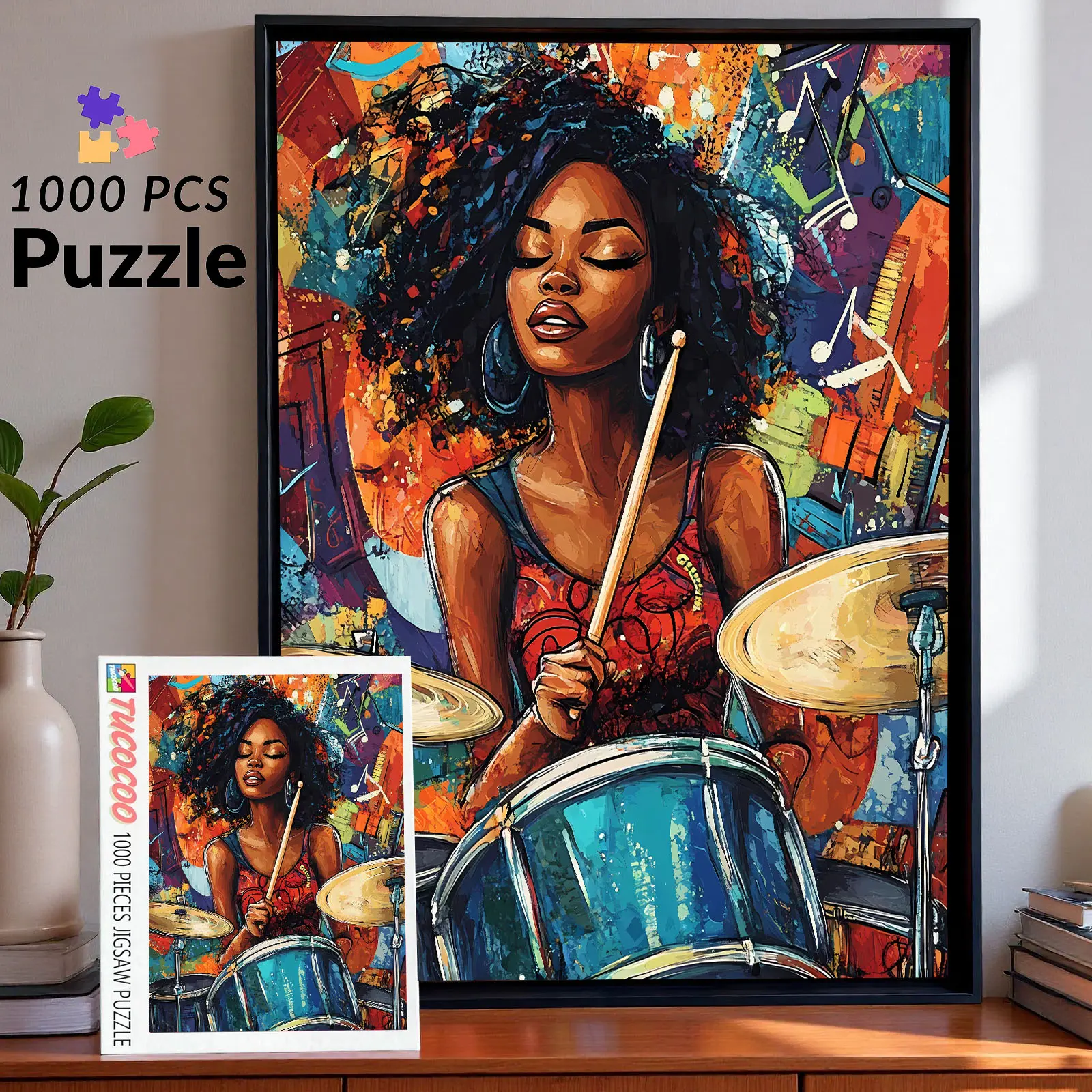 Tucocoo Rhythm of Freedom 1000-Piece Jigsaw Puzzle, African American Woman Drummer Art, Vibrant Music-Inspired Adult Puzzle, Crafts, 27.5x20in (70x50cm) Wall Decor Gift, Pieces Jigsaw Puzzles