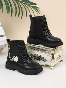 Girls' Spring & Fall Lace Up Boots, Footwear Boot, Heart Pattern, Casual Style, Above Ankle, PU Upper, Rubber Sole, Princess Booties for Kids