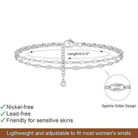 Tewiky Lips Ankle Bracelets for Women Dainty Waterproof Layered Anklets Trendy Waterproof Fashion Jewelry Gifts for Women For Summer Rhodium Plated
